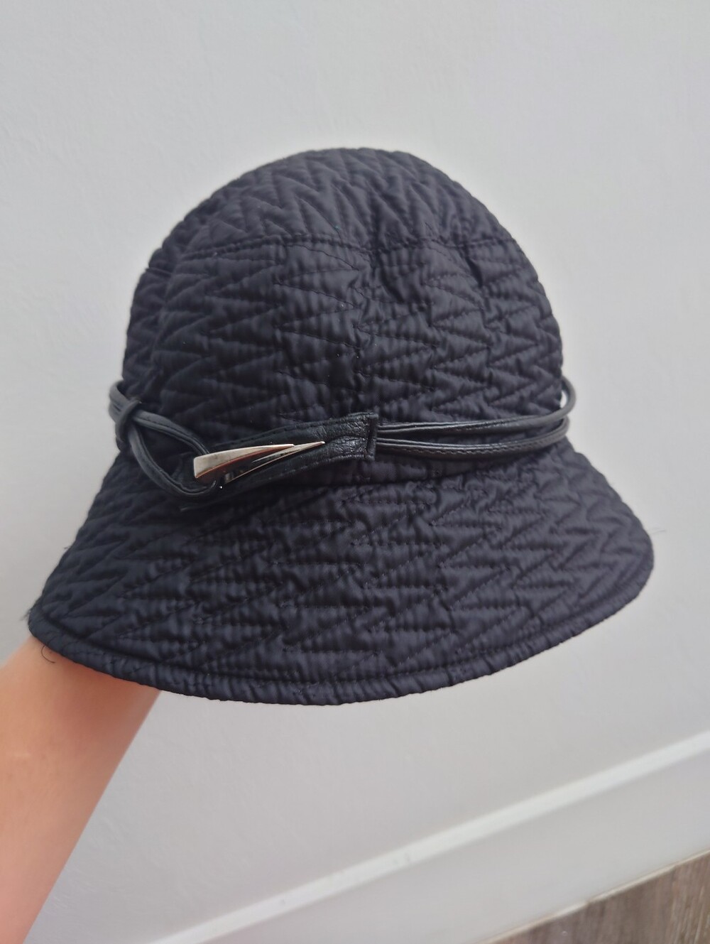 Vintage Max Mara black quilted bucket hat with silver buckle detail